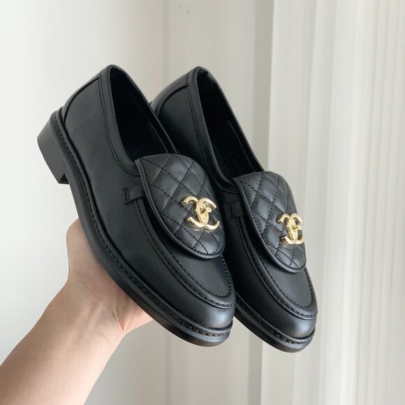 Chanel Black Loafers with Gold Emblem - Picture 9 of 9